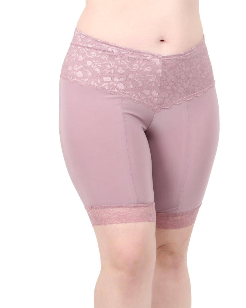 Front of a model wearing a size L Lace Anti Chafing Shortlette Slipshort in Blush Purple by Undersummers. | dia_product_style_image_id:243512